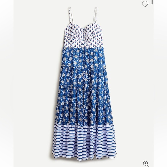 J. Crew Cotton Button-front maxi dress in mixed block prints - Floral & Stripes - Picture 1 of 9